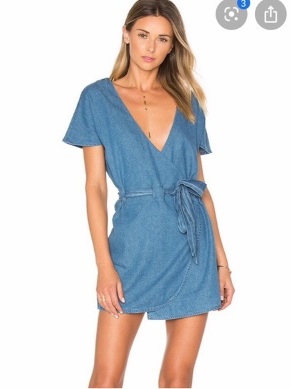 Tularosa DIDION DRESS Denim-Blue Wrap Mini Dress - Dark Denim Size Small